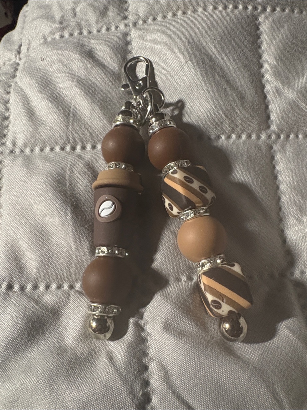 Brown Beaded Keychain Charm Duo